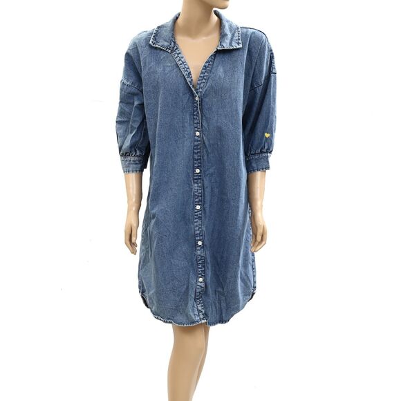 Kerri Rosenthal Gigi Denim Shirt Mini Dress Buttondown Cotton Blue M New 284550